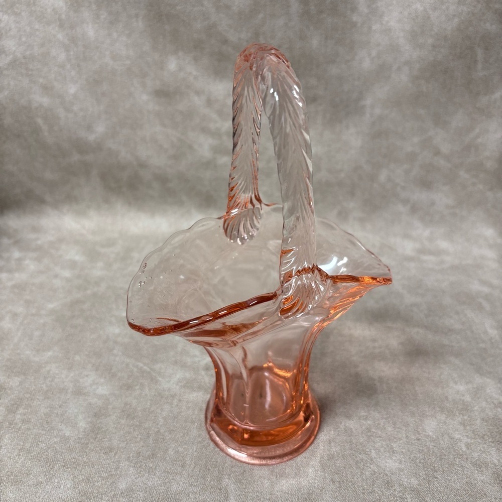 Antique 1920s Tiffin Glass #310 Medium-Large 9" Pink Flower Basket Vase
